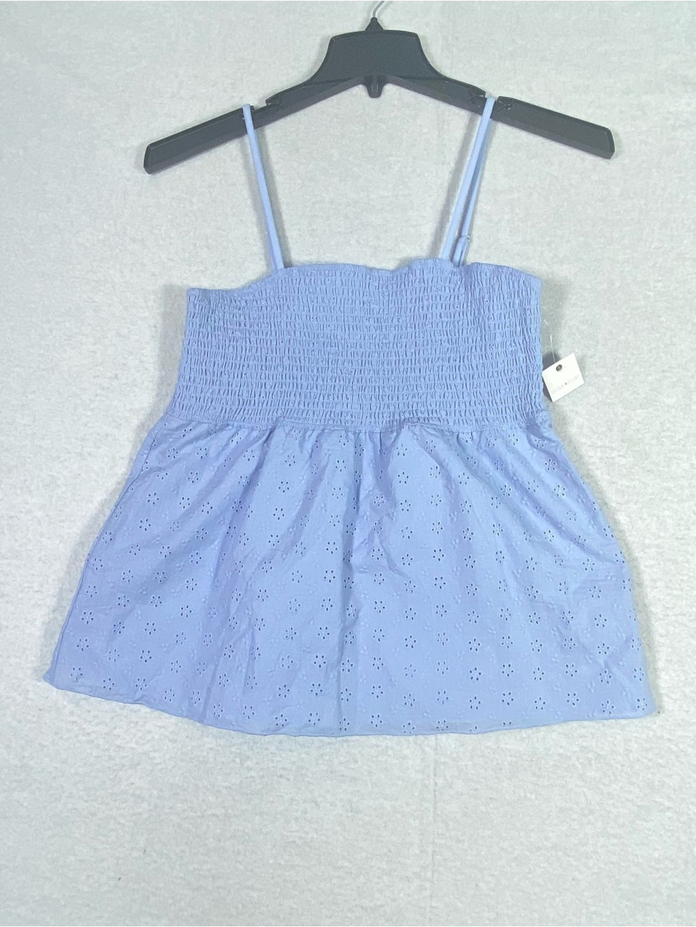 Ultra Flirt Smocked Babydoll Camisole Women's Jr's XL Blue Eyelet Stretchy NWT